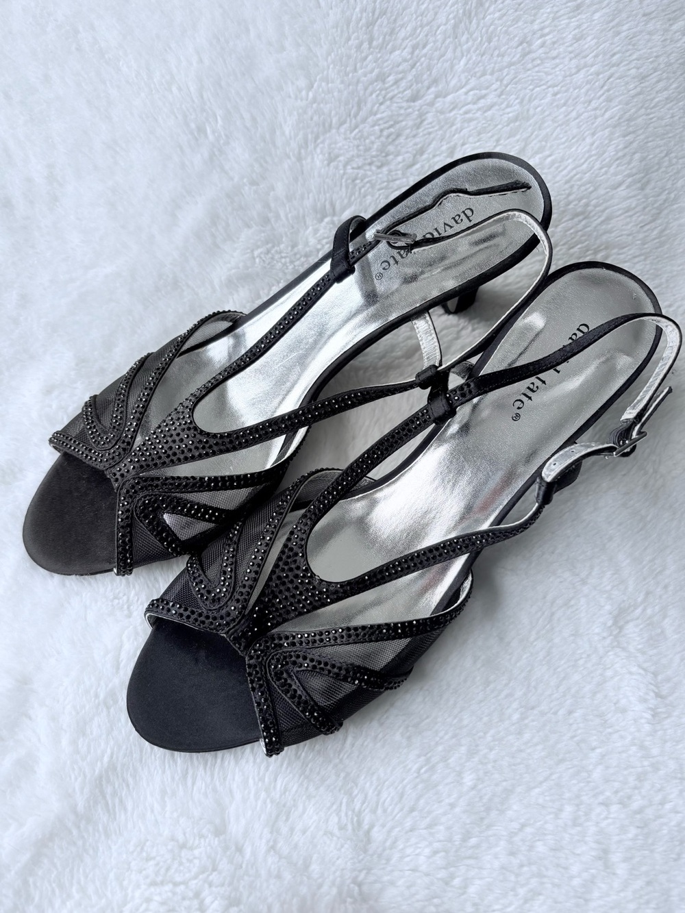 David Tate Black Rhinestone Slingback Heels